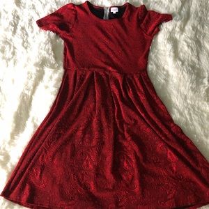 Red on red floral dress